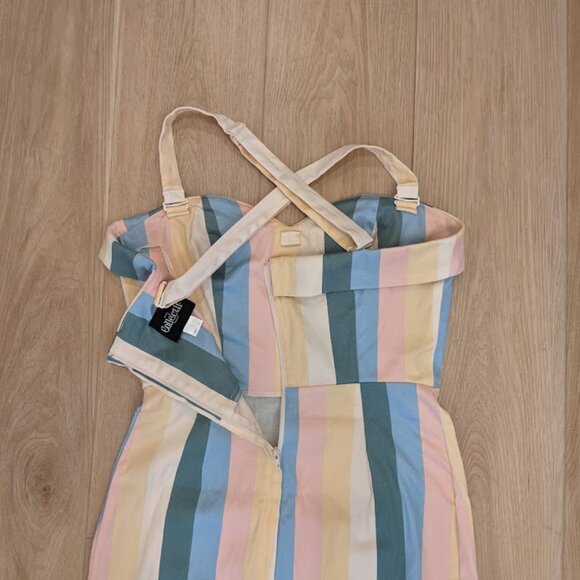 Collectif Sz S/US 6 Rainbow Stripe 50s Pinup Retro Rockabilly Pencil Dress - Picture 11 of 15